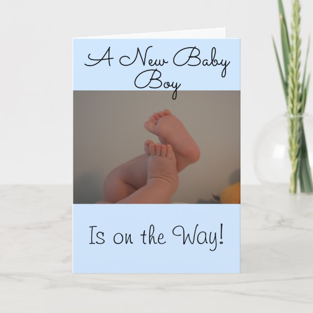 New Baby Boy on the Way Baby Feet PHOTO  Card (Front)