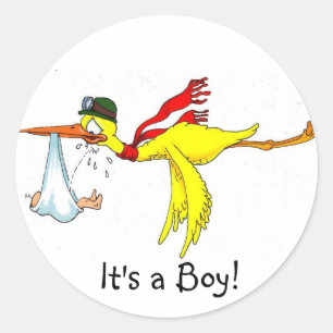 New baby boy Peeing on the stork! Classic Round Sticker