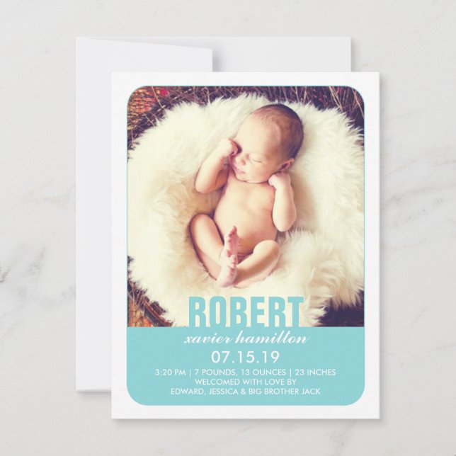New Baby Boy Photo Flat Announcement (Front)