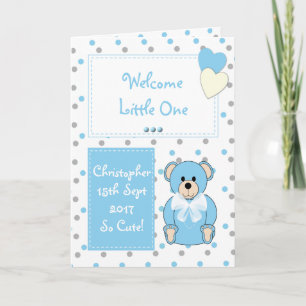 New Baby Boy teddy bear blue Card