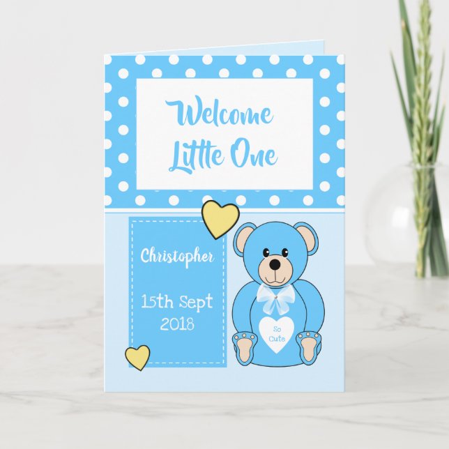 New baby boy Teddy bear blue greeting Card (Front)