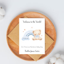 New Baby Boy Welcome Rainbow Baby Teddy Bear Card