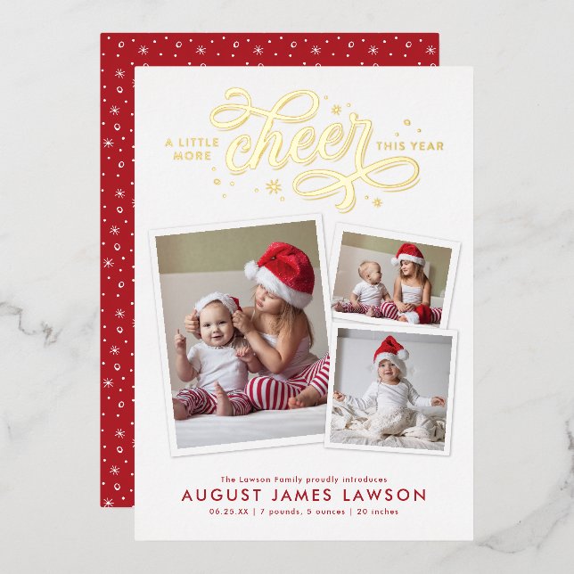 New Baby Christmas Birth Foil Holiday Card (Front/Back)