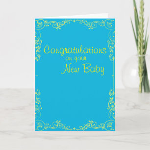 New baby congratulations bright blue and yellow card