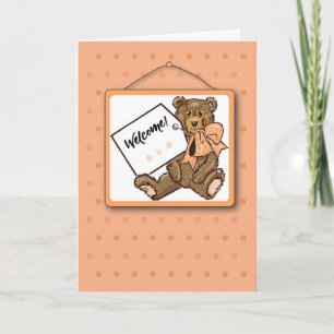 New Baby Congratulations Teddy Bear Orange Brown Card
