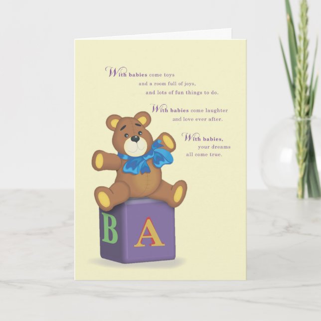 New Baby Congratulations with Teddy Bear on Blocks Card (Front)