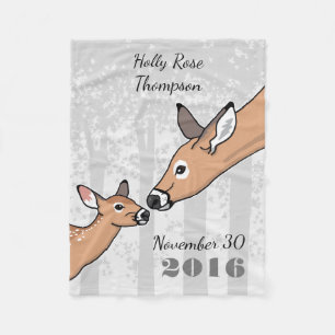 New Baby Cute Deer Fawn Personalised Fleece Blanket