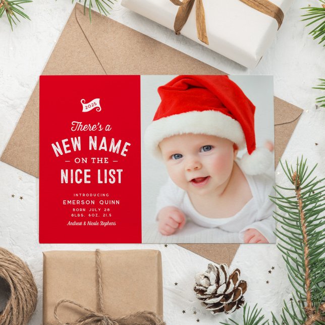 New baby cute two photo red Christmas Holiday Card (Creator Uploaded)