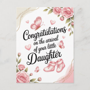 New Baby Daughter Congratulations Floral Design Holiday Postcard
