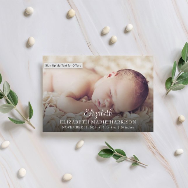 New Baby Elegant Script Photo Birth Announcement (Creator Uploaded)