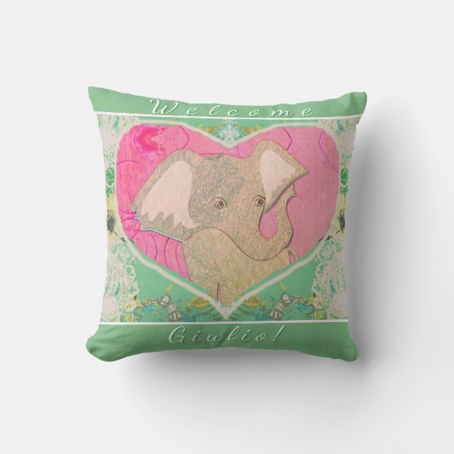 New Baby Elephant Green Pink  Cushion (Front)
