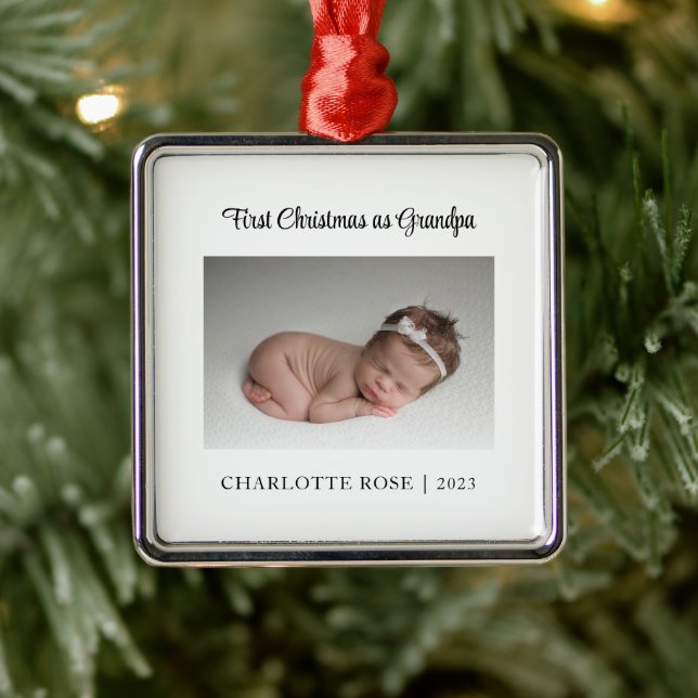 New Baby First Christmas as Grandpa Photo Metal Tree Decoration (Tree)