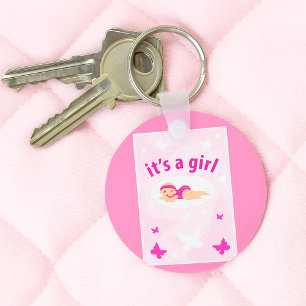 New Baby Girl Announcement Key Ring