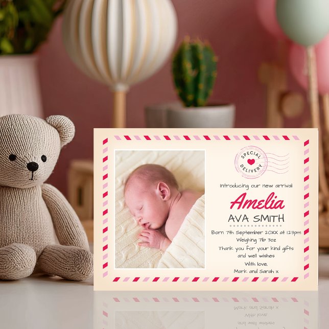 New Baby Girl Announcement – "Special Delivery"  (New Baby Girl Announcement – "Special Delivery" Card)