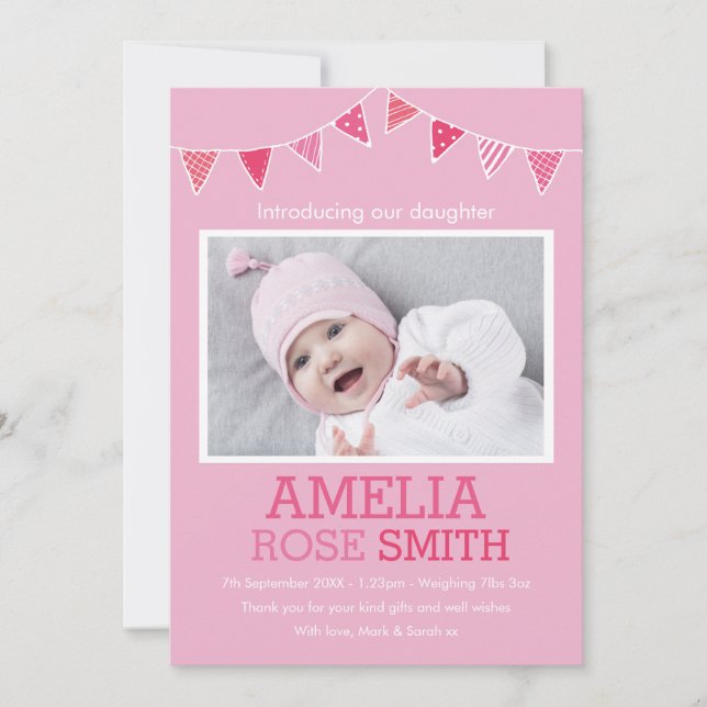 New baby girl announcement/thank you card (Front)