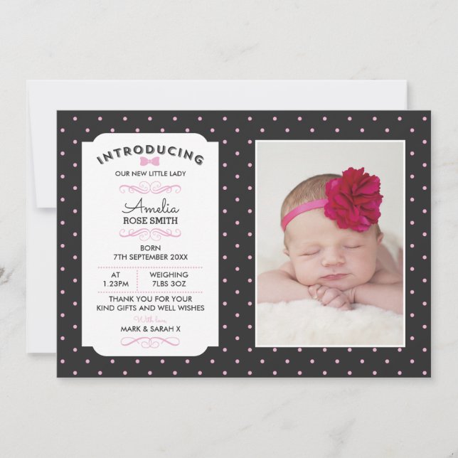 New baby girl announcement/thank you card (Front)