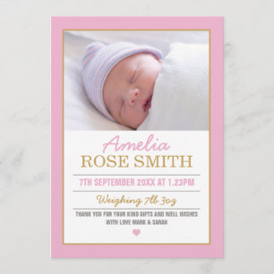 New baby girl announcement/thank you card