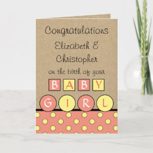 New Baby Girl big love rustic coral yellow Card