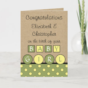 New Baby Girl big love rustic green yellow Card