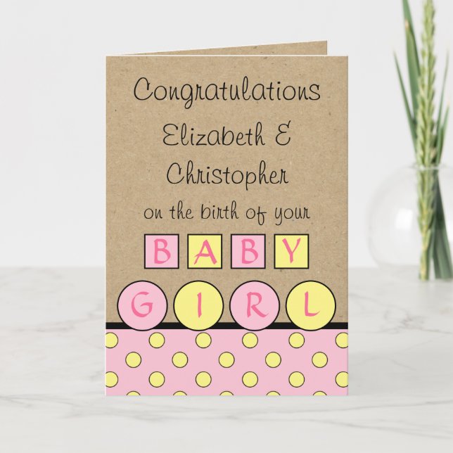 New Baby Girl big love rustic pink yellow Card (Front)
