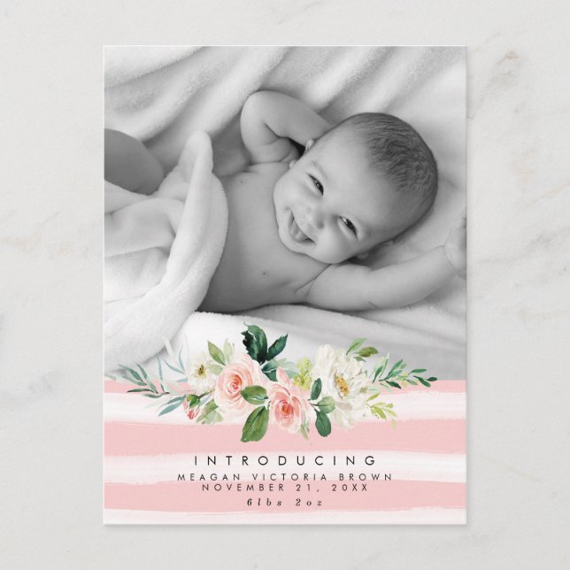 new baby girl birth announcement photo postcard (Front)