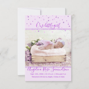 New Baby Girl Birth Stats Lavender Lilac PHOTO Announcement