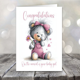 New Baby Girl Congratulations Teddy Bear Card