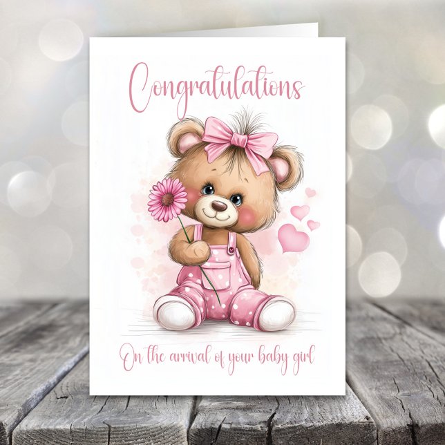 New Baby Girl Congratulations Teddy Bear Card (Creator Uploaded)