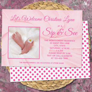 New Baby Girl Creamy Pink "Sip and See" Party Invitation