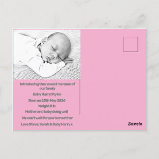 new baby girl custom birth announcement modern postcard
