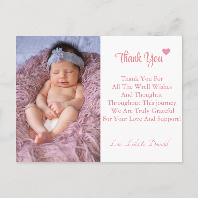 NEW BABY, GIRL CUTE PINK PHOTO BIRTH ANNOUNCEMENT  POSTCARD (Back)