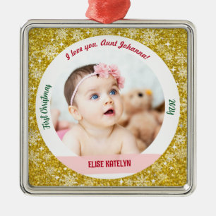 New Baby Girl Photo 1st Christmas As Aunt Golden Metal Tree Decoration