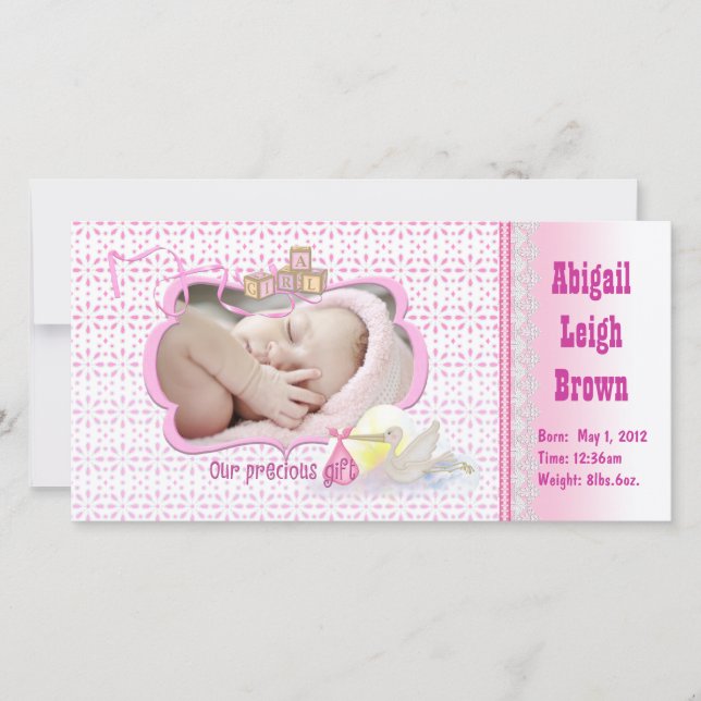 New Baby Girl Photo Card (Front)