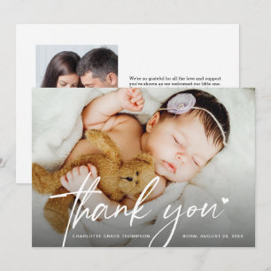 New Baby Girl Photo Thank you Heart Modern Birth Card
