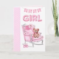 New baby girl pink dots greeting card