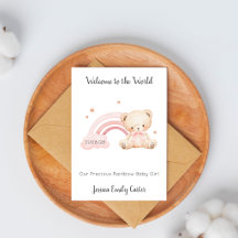 New Baby Girl Welcome Rainbow Baby Teddy Card