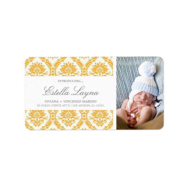 NEW BABY GOLD DAMASK | ADDRESS LABELS (Front)