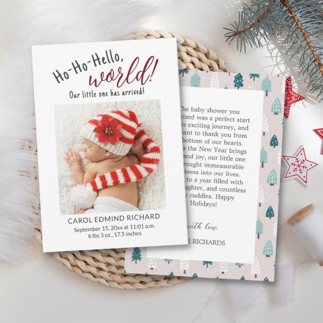 New Baby Holiday Birth Stats Photo Baby Shower  Thank You Card (hello world baby holiday cards)