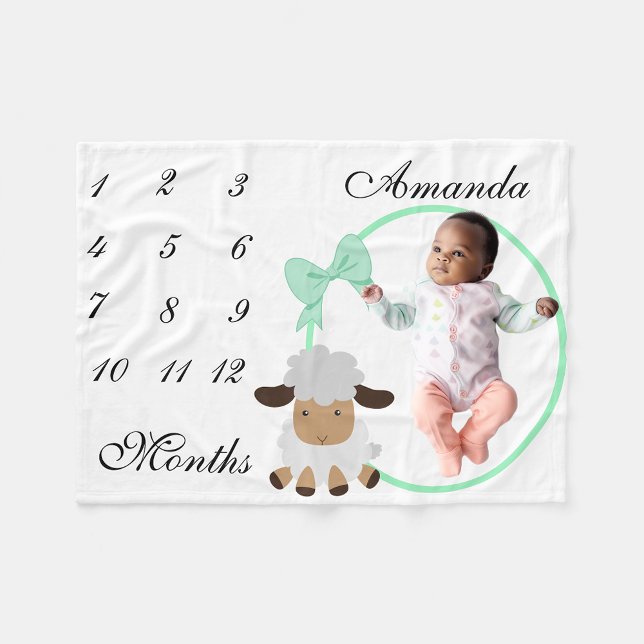 New Baby Infant Milestone Green Boy Girl Lamb Fleece Blanket (Creator Uploaded)