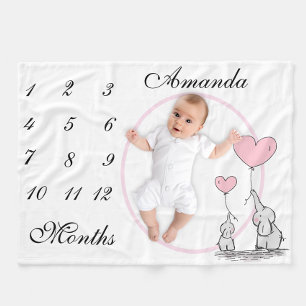 New Baby Infant Milestone Pink Elephant Pink Photo Fleece Blanket