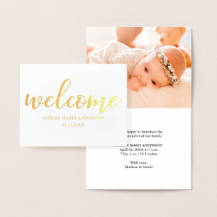 New Baby Modern Announcement Gold Foil Note Card