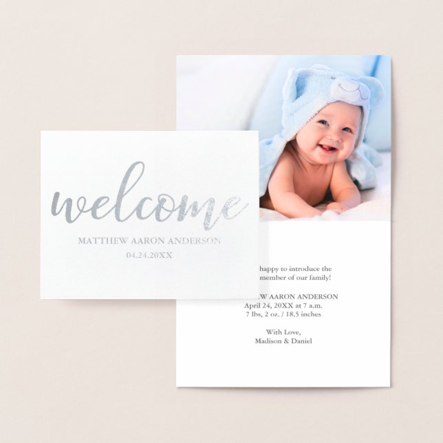 New Baby Modern Announcement Silver Foil Note Card (Display)