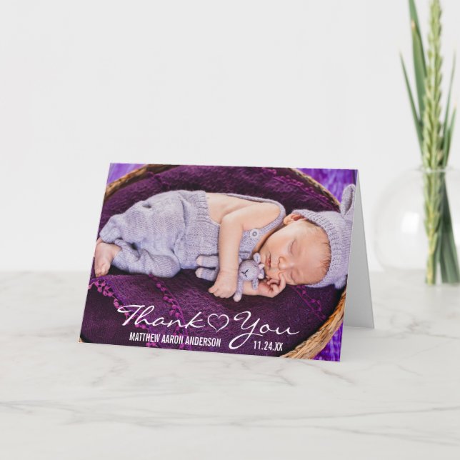 New Baby Modern Photo Thank You Heart Note Card (Front)