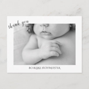New Baby Modern Thank You B/W Photo Postcard
