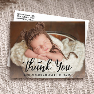 New Baby Modern Thank You Blk Postcard