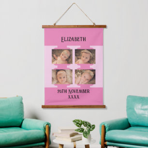 New baby name 4 photos date of birth pink hanging tapestry