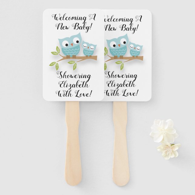 New Baby New Mum Baby Shower Cute Owls Hand Fan (Front and Back)