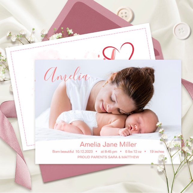 New Baby Newborn Girl Birth Stats Photo Announcement (Creator Uploaded)