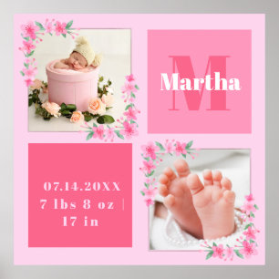 New baby newborn name date length weight photo poster