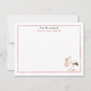 New Baby Note Cards Personalised Stork Stationery